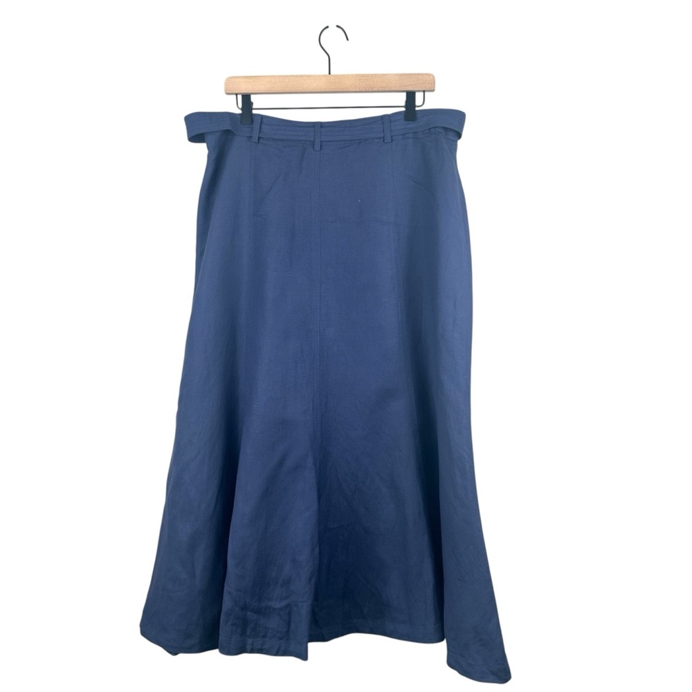 APPRAISAL Navy Blue Button Up Maxi Linen Blend Prarie Lined Skirt Womens Size 14 - Picture 2 of 15
